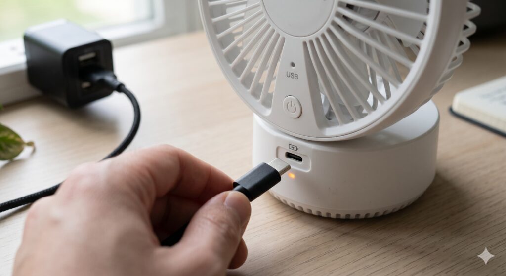 휴대용 선풍기 배터리 휴대용-선풍기-USB-C-충전-모습